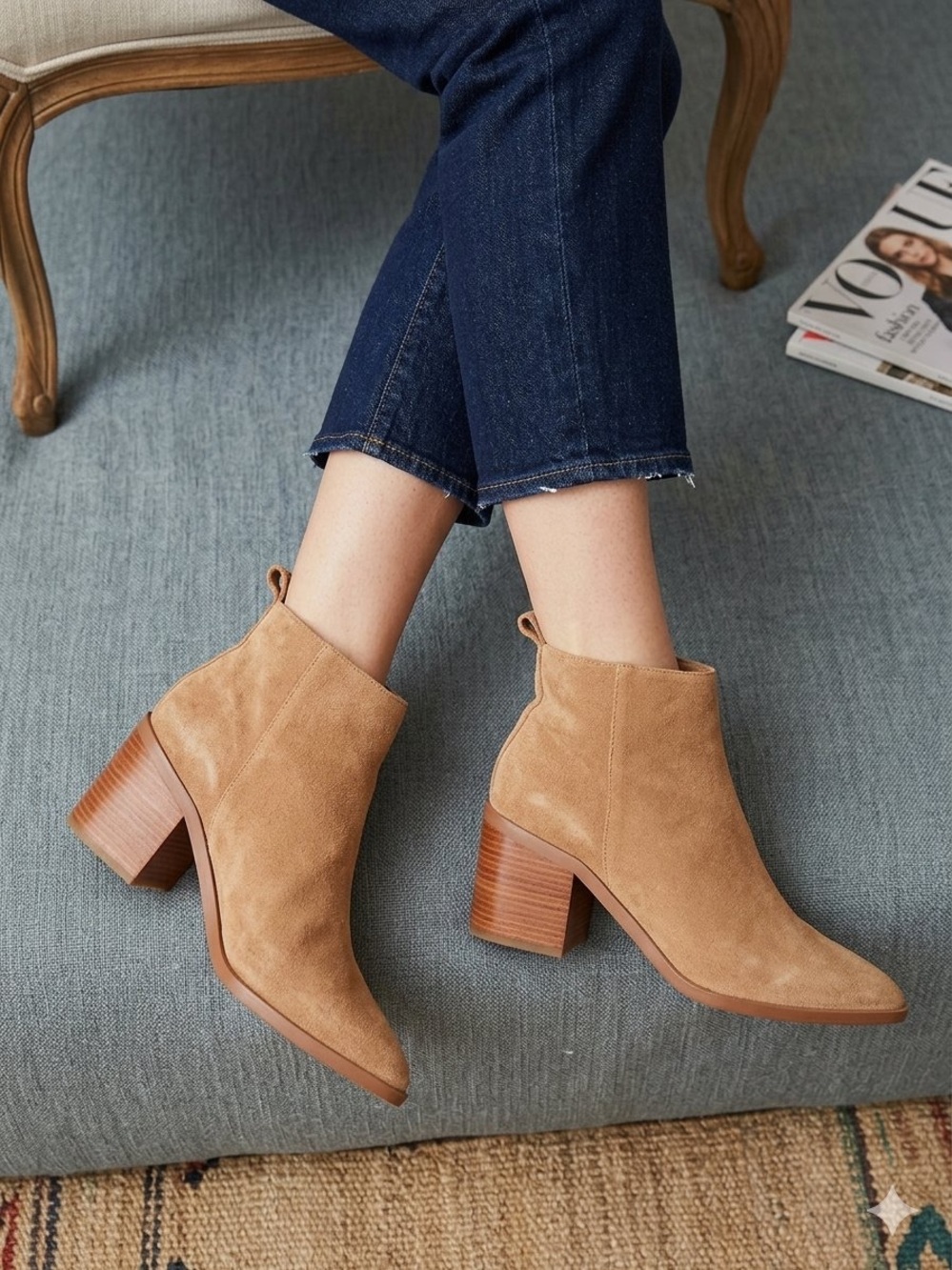 Treasure & Bond Freda Lea Tan Suede Stacked Heel Ankle Booties